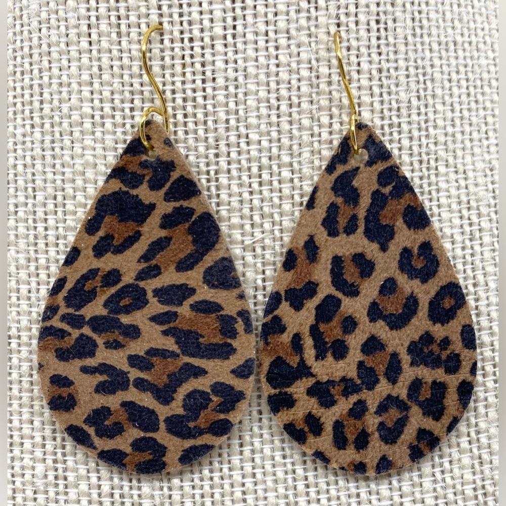 Brown Animal Print FauxFur Leather Dangle Earrings Boho Eclectic Y2K Festival - Picture 10 of 10